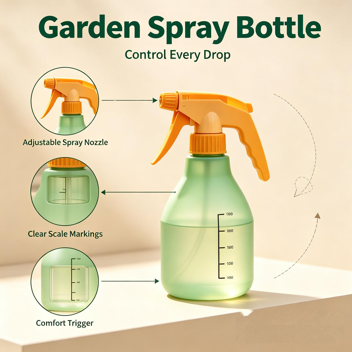🌿HUMMERRS Garden Spray Bottle, Adjustable Nozzle Plant Mister Spray Bottle with Scale, Comfort Trigger Hand Sprayer for Indoor Outdoor Houseplants, Garden Watering, Cleaning