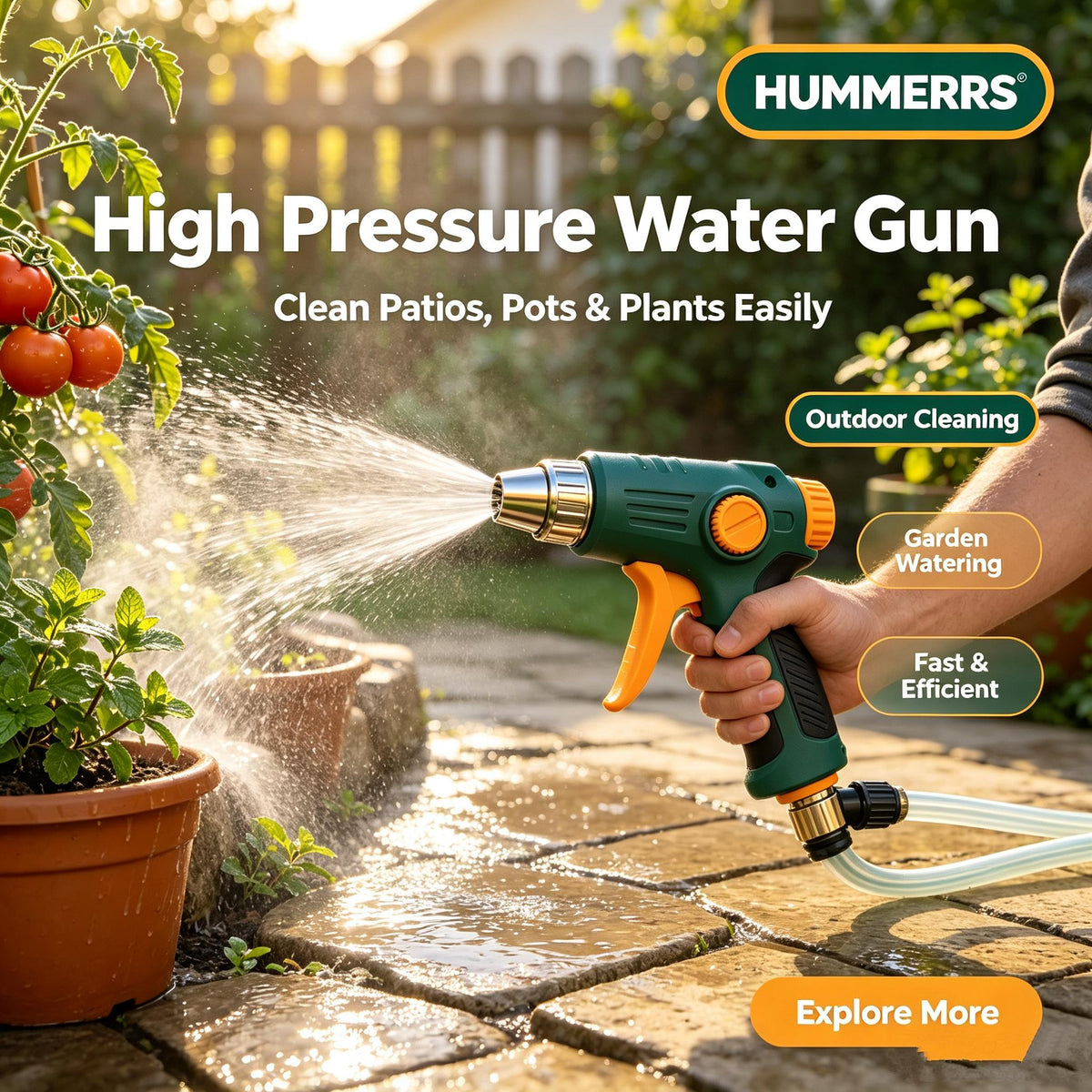 HUMMERRS High Pressure Water Gun, Adjustable Garden Hose Nozzle with 8 Spray Modes, Comfort Grip and Leak-Proof Connector, Heavy Duty Water Sprayer for Watering Plants, Cleaning and Outdoor Use