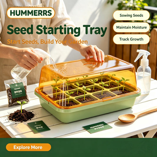 HUMMERRS Seed Starting Tray with Clear Humidity Dome, Seed Starter Cell Tray with Plant Labels, Greenhouse Germination Kit for Indoor Outdoor Seedling Growing