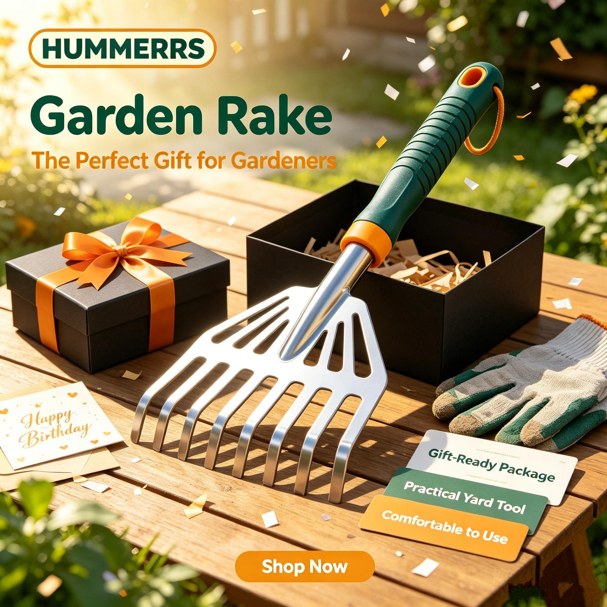 🌿HUMMERRS Garden Hand Rake, Stainless Steel Tines Garden Cultivator with Ergonomic Non-Slip Comfort Grip, Lightweight Hand Soil Rake for Loosening Soil, Leveling Ground & Clearing Leaves Debris