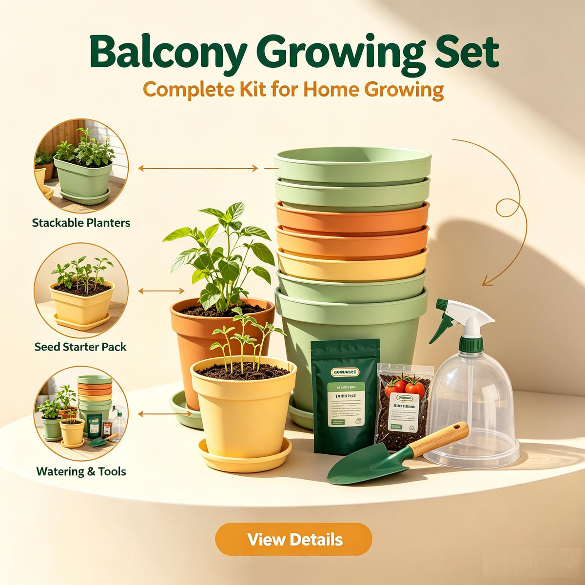 🌹HUMMERRS Balcony Growing Set,Indoor Outdoor Vegetable & Herb Gardening Kit