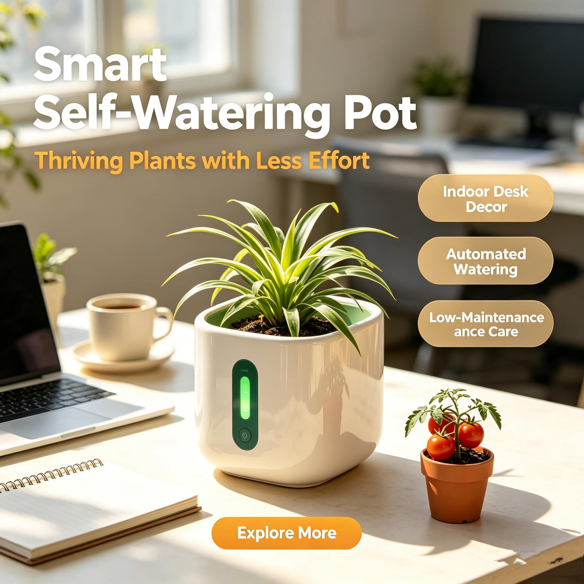 🌿HUMMERRS Smart Self‑Watering Pot, Automatic Plant Planter with Water Level Indicator, Indoor Decorative Flower Pot for Home, Office Potted Herbs & Houseplants