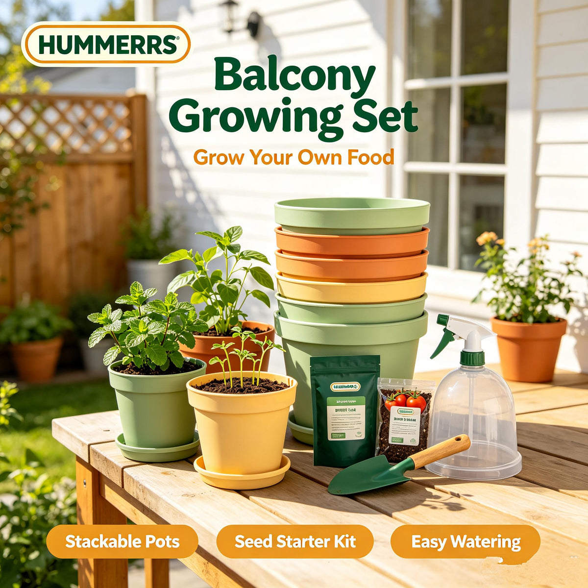 🌹HUMMERRS Balcony Growing Set,Indoor Outdoor Vegetable & Herb Gardening Kit