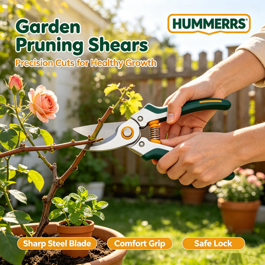 🌸 HUMMERRS Garden Pruning Shears, Sharp Stainless‑Steel Bypass Pruner with Comfort Grip Handle & Safety Lock, Hand Garden Clippers for Trimming Roses, Shrubs, Houseplants & Fruit Branches