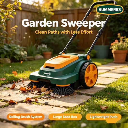 🌵HUMMERRS Garden Sweeper, Push‑Type Yard Sweeper with Rolling Brush System & Large‑Capacity Dust Box, Lightweight Manual Leaf & Debris Collector for Patio, Walkway, Backyard Lawn Cleaning