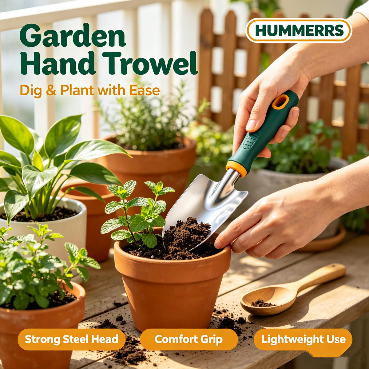 🌸HUMMERRS Garden Hand Trowel, Stainless Steel Garden Shovel with Ergonomic Comfort Grip Handle, Heavy-Duty Small Gardening Trowel for Digging, Transplanting, Weeding & Potting Plants